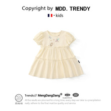 MDD女童田园风小清新短袖连衣裙2025夏季新款宝宝纯棉刺绣公主裙
