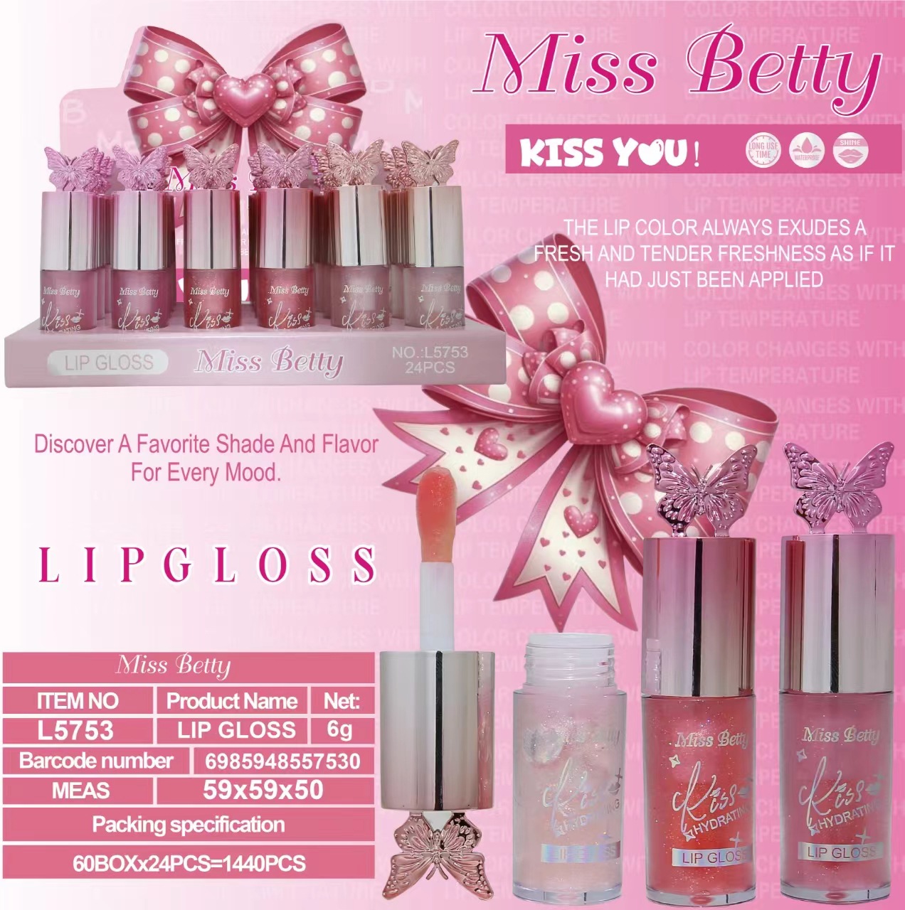 Mariposa, gel de agua, gel de protección labial, aceite de mejora labial, hidratación, base, emoliente labial, comercio exterior transfronterizo