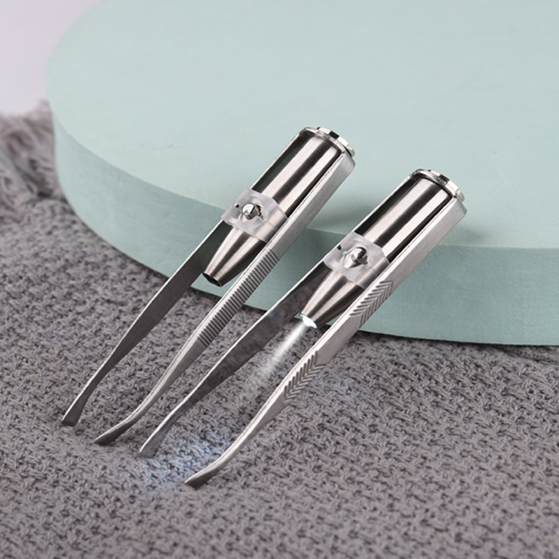 厂家直销LED带灯眉夹 修眉镊子眉钳美妆眉毛夹不锈钢美容工具套装