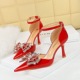 8323-H18 style banquet hollow shoes, high heels, women's shoes, shallow cut hollowed out rhinestone bow belt sandals