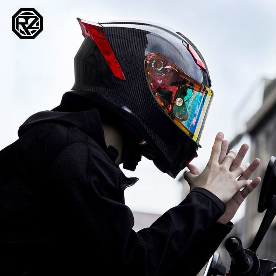 ORZ motocicleta de casco completo de fibra de carbono para hombres y mujeres