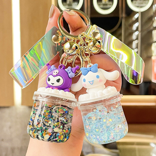 Oil-absorbing three-dimensional Hello Kitty glow-in-the-dark bubble bead sand keychain car ornament exquisite trendy cool women's bag accessory wholesale