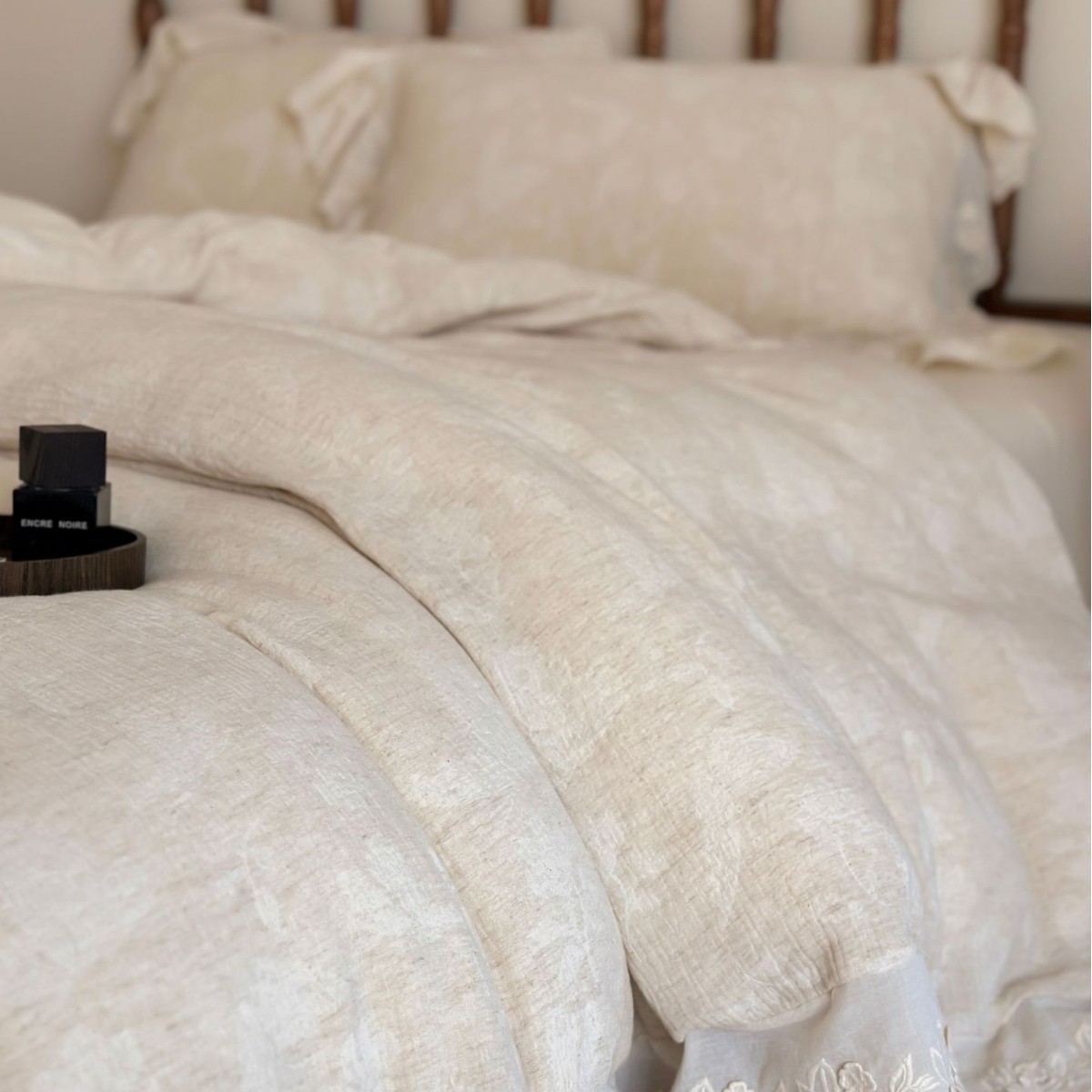 Parure de lit avec dentelle, style français coton et lin_voghion.com