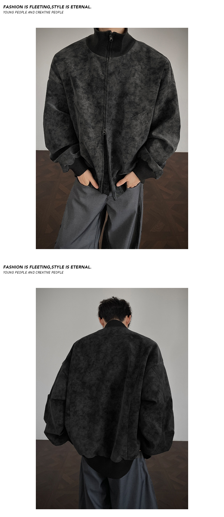 Giacca baseball uomo in ecopelle grigia tie-dye stile retro_voghion.com