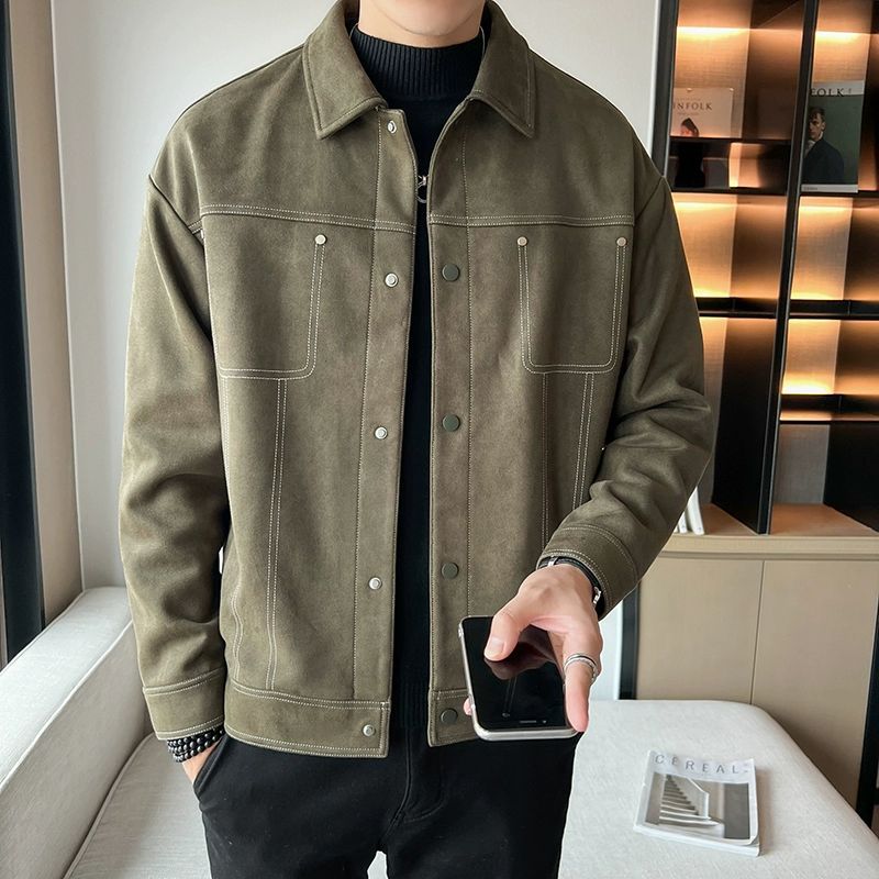 New men's outerwear, men's suede high-end feeling, spring and autumn clothes, cool and trendy brand casual jacket_voghion.com