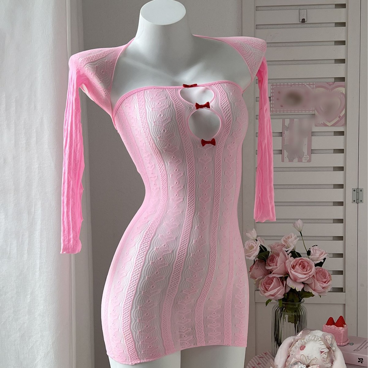 Body de Red Sexy Ajustado para Mujer de Nylon, con Estampado de Corazón, para Citas