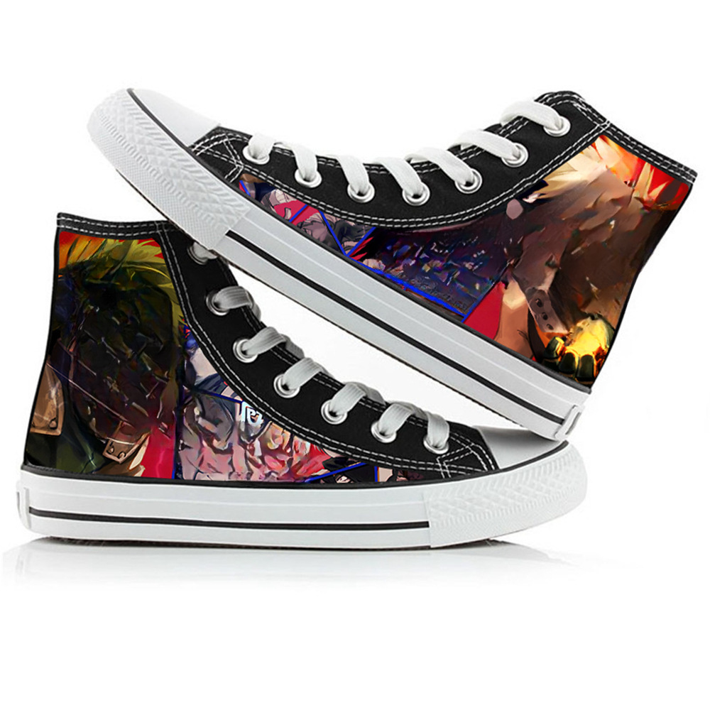 跨境动漫我的英雄学院周边3D高帮帆布鞋潮 ins 平底布鞋学生鞋子