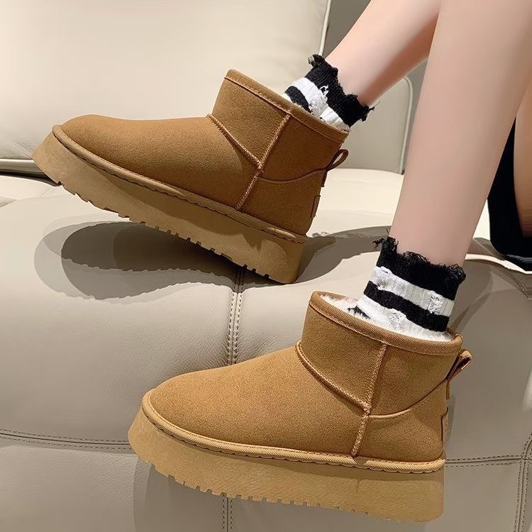 外国貿易の厚い底の雪の靴の女性の金の2024の新型の女性の靴のベルベットの厚い保温の滑り止めの短い筒の雪の靴の綿の靴|undefined