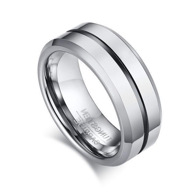 Tungsten gold men's jewelry 6/8mm wide middle slot between black smooth chamfered tungsten steel ring Europe and the United States cross-border jewelry