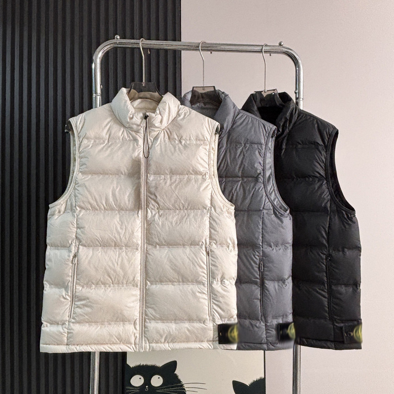 Cross-Border Stone Double-Sided Vest down Jacket 90% down Lightweight Warm White Duck down Vest for Men and Women