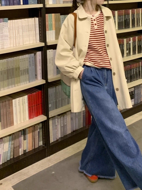 韩系设计感条纹圆领针织衫女毛衣早秋2025新款学院风宽松显瘦上衣|undefined