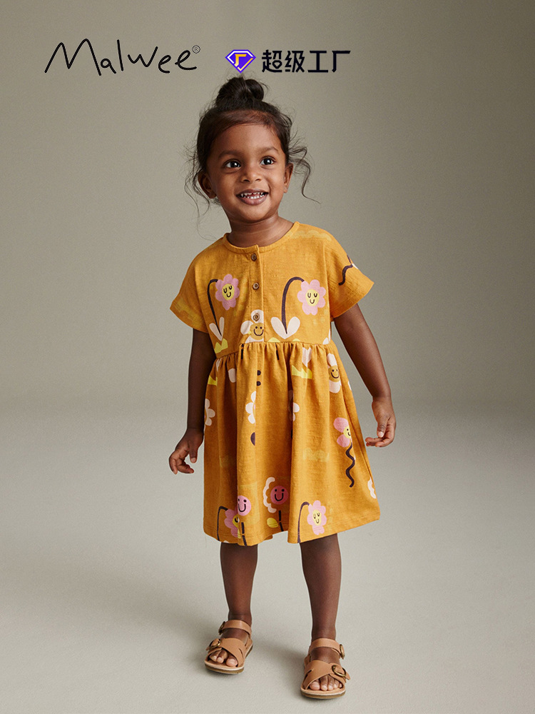 Transfronterizos para malwee vestidos de niñas verano nuevo estilo europeo y americano de niños de cuello redondo de manga corta vestido de princesa infantil
