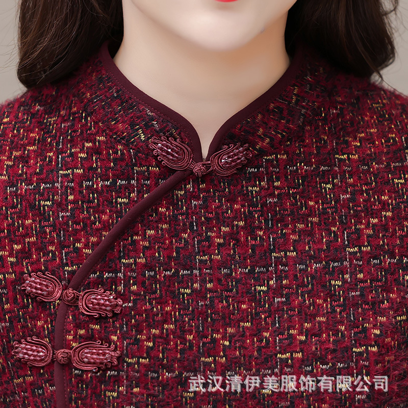 빈티지 치파오 원피스 두꺼운 여성 모조 레오파드 벨벳 따뜻한 중간 길이 원피스 가을과 겨울 새로운 A 라인 스커트