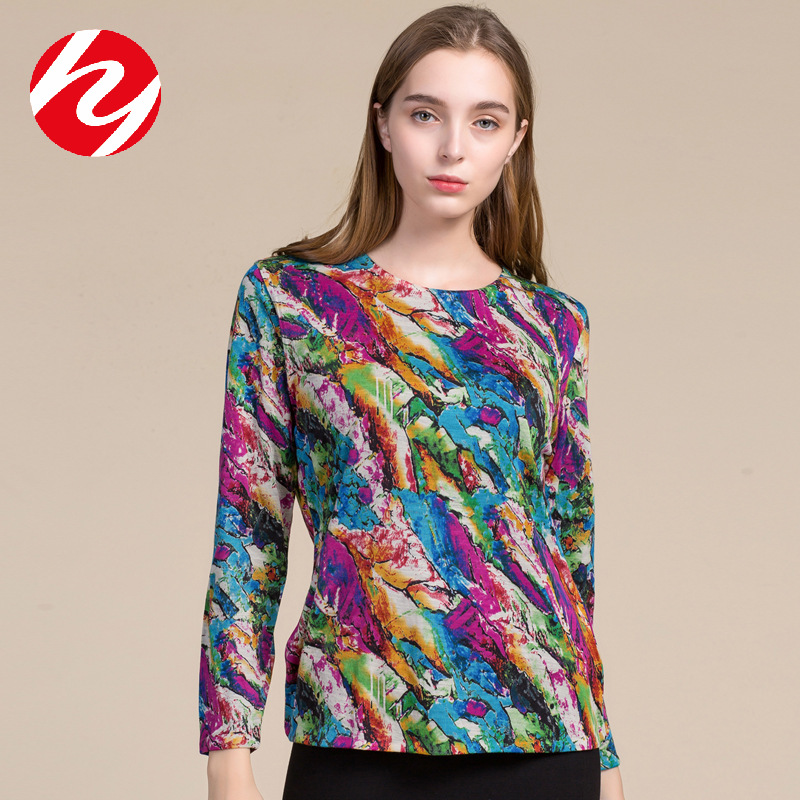 2024秋季新款印花针织衫女圆领纯羊毛套头衫毛衣百搭打底大码上衣