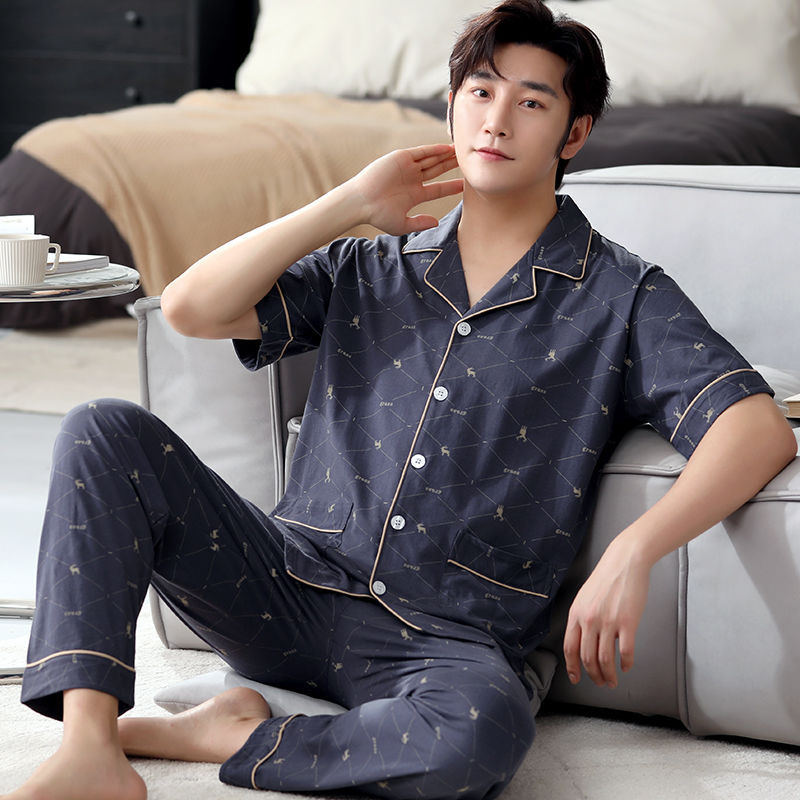 Pijamas de hombre verano 100% algodón pantalones de manga corta más el tamaño de los hombres de verano Delgado al aire libre homewear