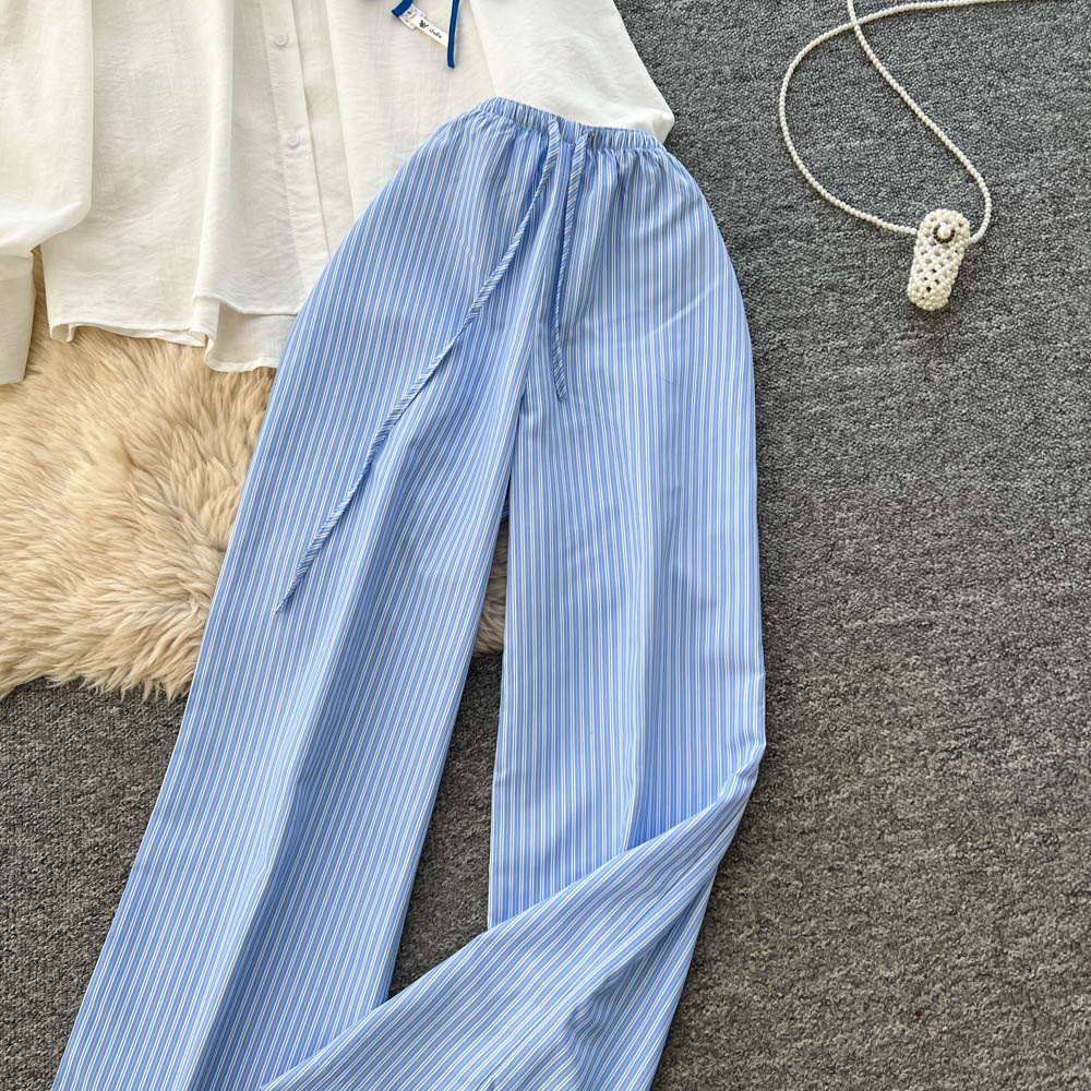 Women's White Shirt And High Waisted Wide Leg Pants Two Piece Set For Autumn Casual Sophisticated Wear_ecoleips.com