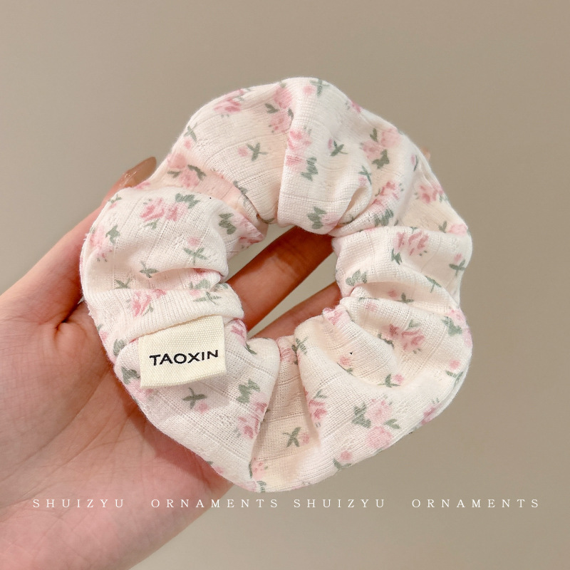 Accesorio para el cabello de estilo francés para mujer, pañuelo cuadrado simple, coletero de gran tamaño con ribete de encaje.