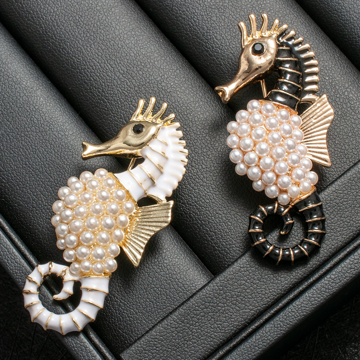 Vintage Seepferdchen Brosche Mit Perlen Und Diamantbesatz_voghion.com