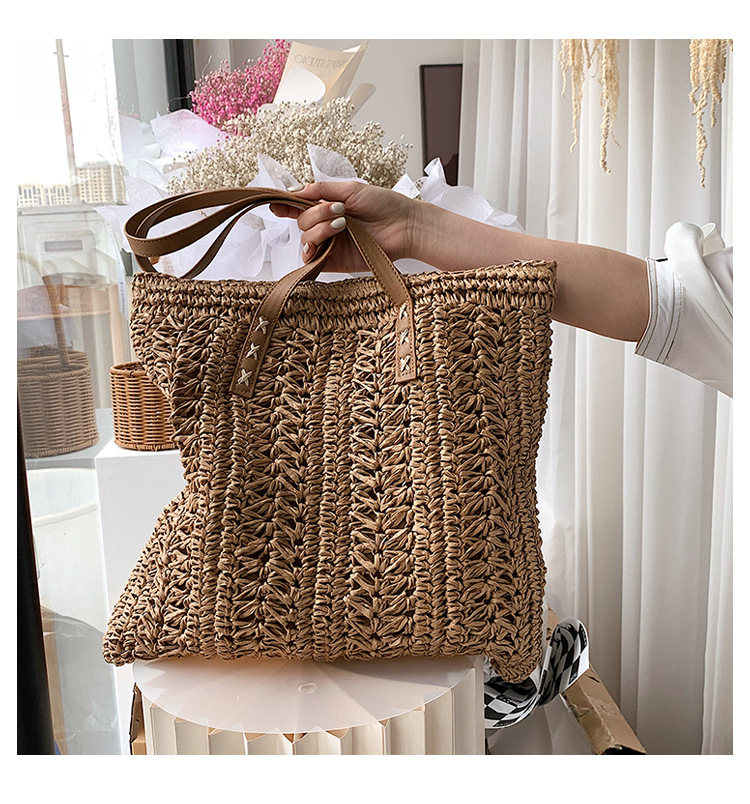 Women's Medium Straw Solid Color Vacation Weave Square Zipper Straw Bag display picture 2