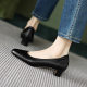 Vintage First Layer Sheepskin Thick Heel Shoes Women's Spring New Simple Shallow Toas Shoes Slip-on Low Heels for Hair