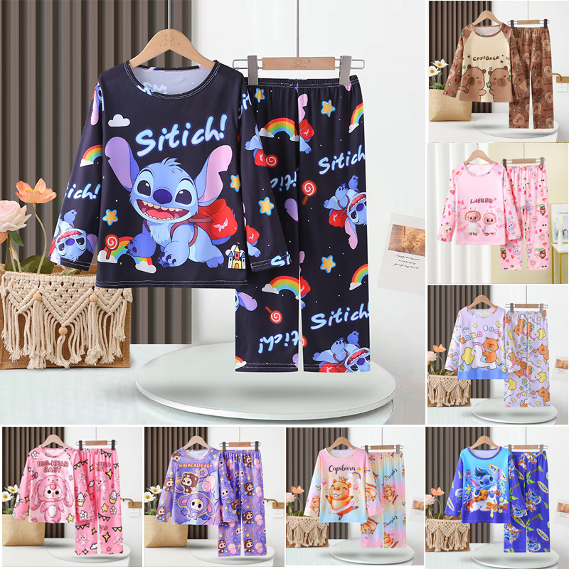 Southeast Asian Children's Pajamas and Home Clothes Sets New Summer Long-Sleeved Pajamas Thin Air-Conditioned Clothes for Men and Women Children's Clothing Batch