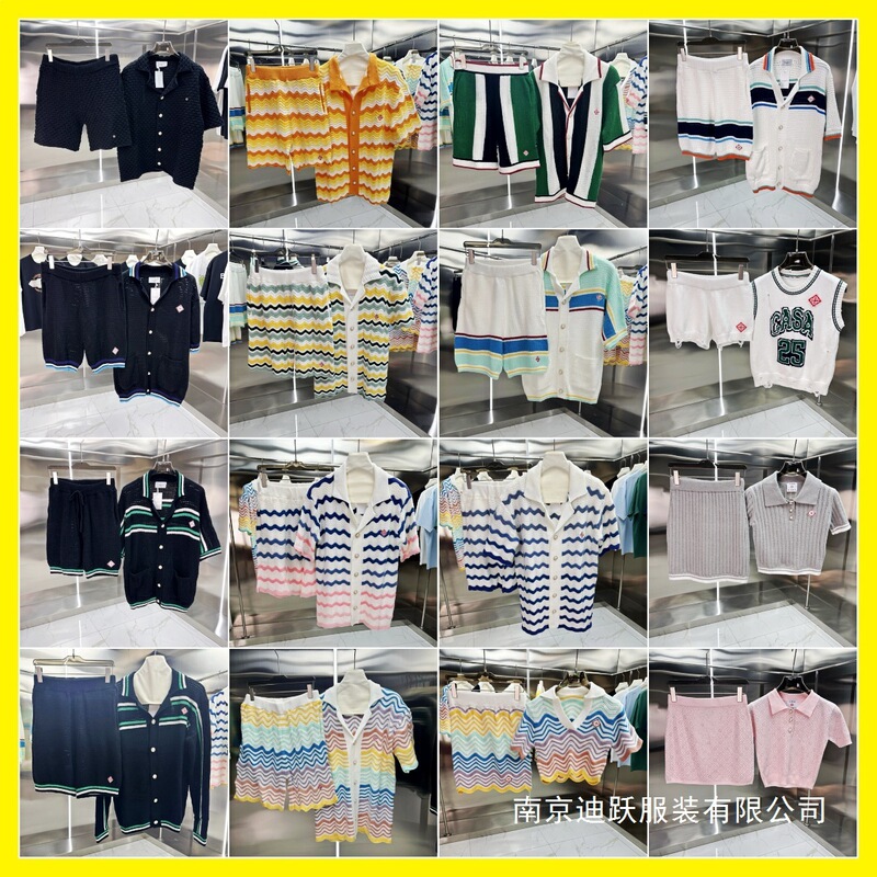 European and American Style Casa Casablanca Knit Sweater Short-Sleeve Jacquard Cardigan Polo Shirt Couple Short Wholesale
