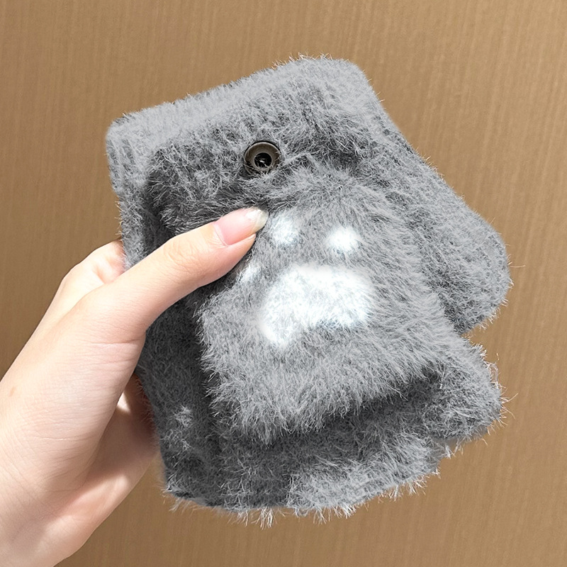 밝은 회색 - 플립형 곰 발 장갑(1쌍)