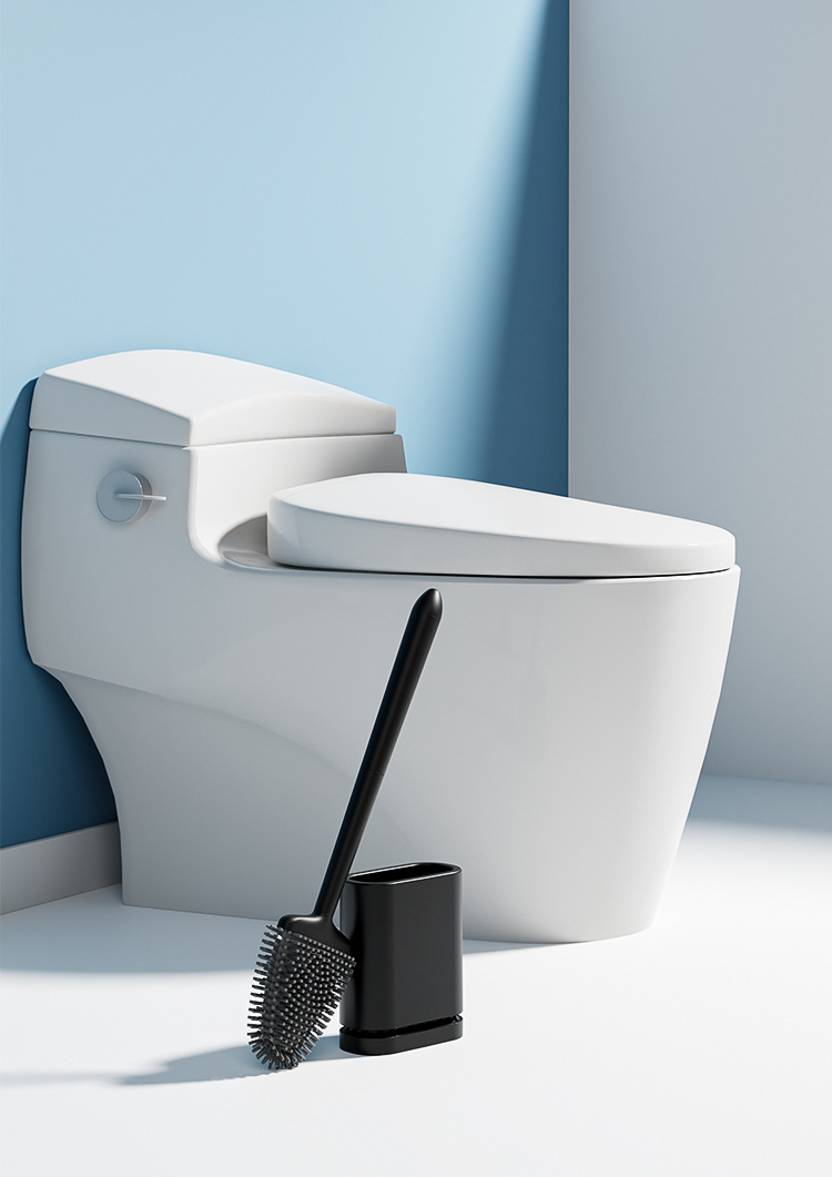 Fábrica personalizada de silicona montada en la pared no muerta ángulo de limpieza mango largo cepillo de pegamento flexible cabeza traje de limpieza de inodoro cepillo de inodoro