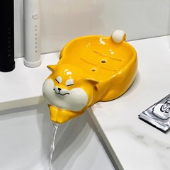 アニメのアイデア陶磁器石けん箱かわいい柴犬石けん箱棚トイレに水が溜まっていない石けん皿ホルダー
