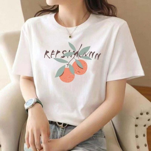 Trendy Printed Pure Cotton T-Shirt for Women - Spring and Summer Casual Brand Round Neck Loose Fitted Short Sleeve Top Wholesale