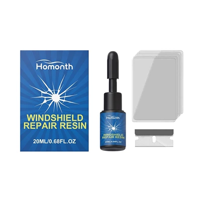 HOMONTH Car Windshield Care Kit Transparent Filler for Cracks and Gaps to Enhance Clarity (Auto glass repair liquid) - 20ml-curing-film5-blade1