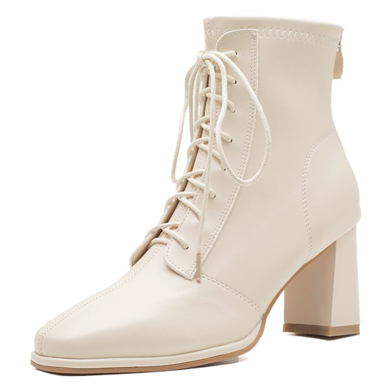 Новые тощие сапоги Goreni не совсем белые модные осенние и зимние новые корейские квадратные сапоги на высоком каблуке 818-2