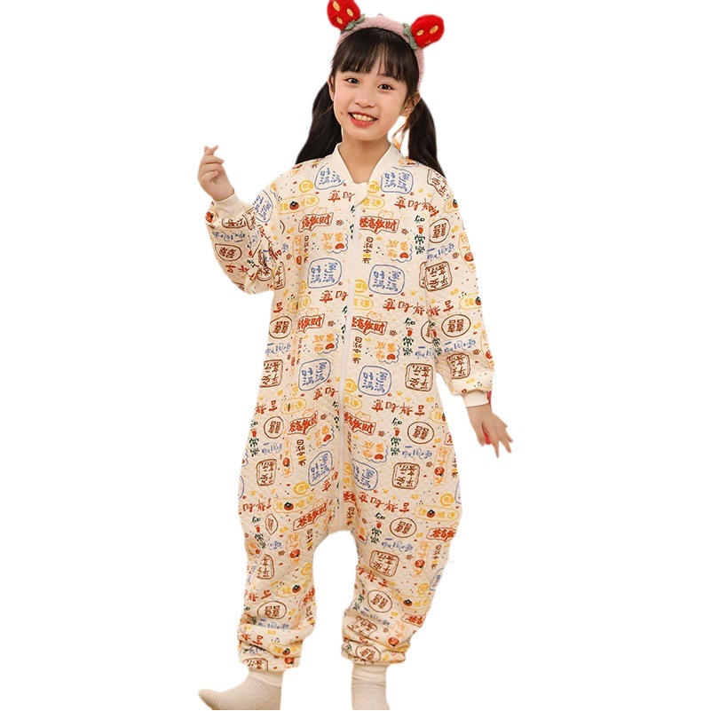 Children's split-leg sleeping bag baby autumn and winter thickened warm student children's pajamas baby anti-kick quilt