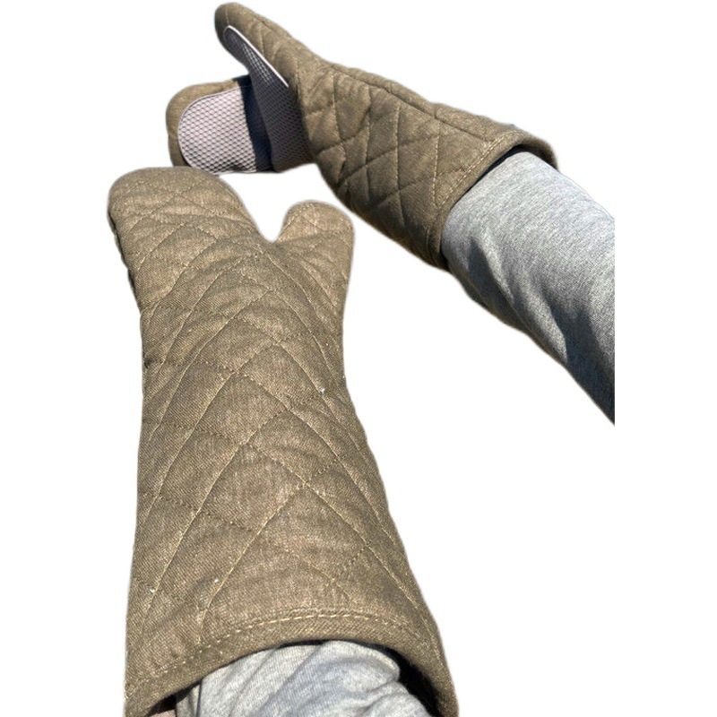 (2개) 캔버스 실리콘 고온 저항하는 500 도 오븐 전자 레인지 단열재 굽기 상업적인 두꺼운 긴 안티-SCALD 장갑