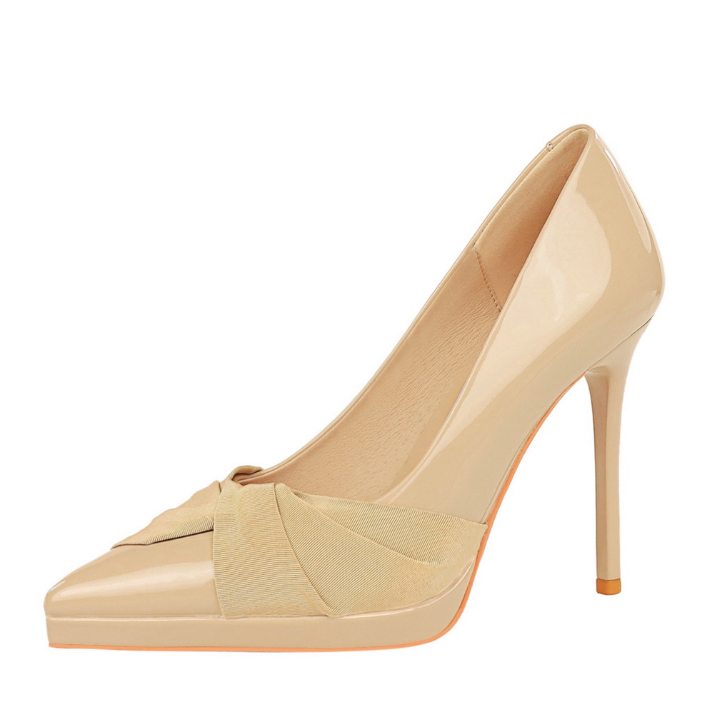 8366-3 European And American Style Waterproof Platform Patent Leather Heels Bowknot Elegant Women's Shoes Shallow Mouth_vogvips.com