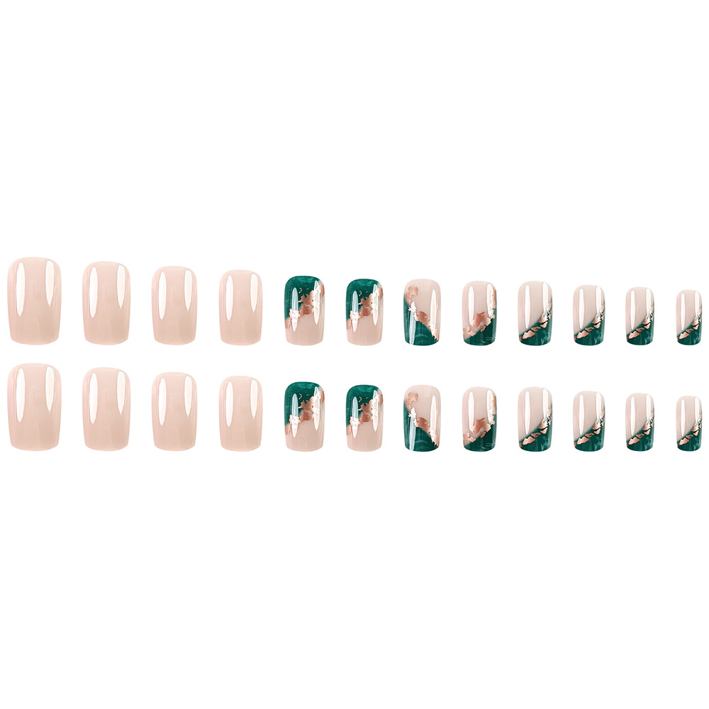 Ventas transfronterizas calientes de uñas de vestir verde esmeralda bordes de oro gradiente de manicure francesa de vestir uñas de prensa en uñas image 6