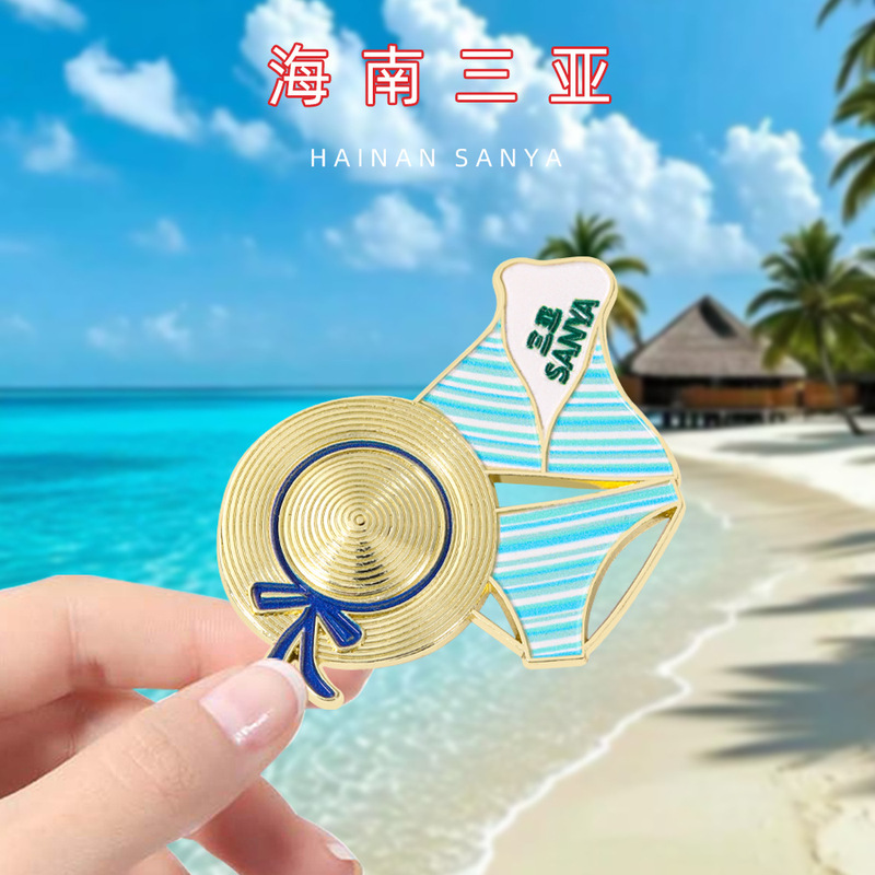 三亜文化創造金属冷蔵庫マグネット水泳パンツ帽子ココナッツ海南観光名所お土産漫画バッジマグネット|undefined