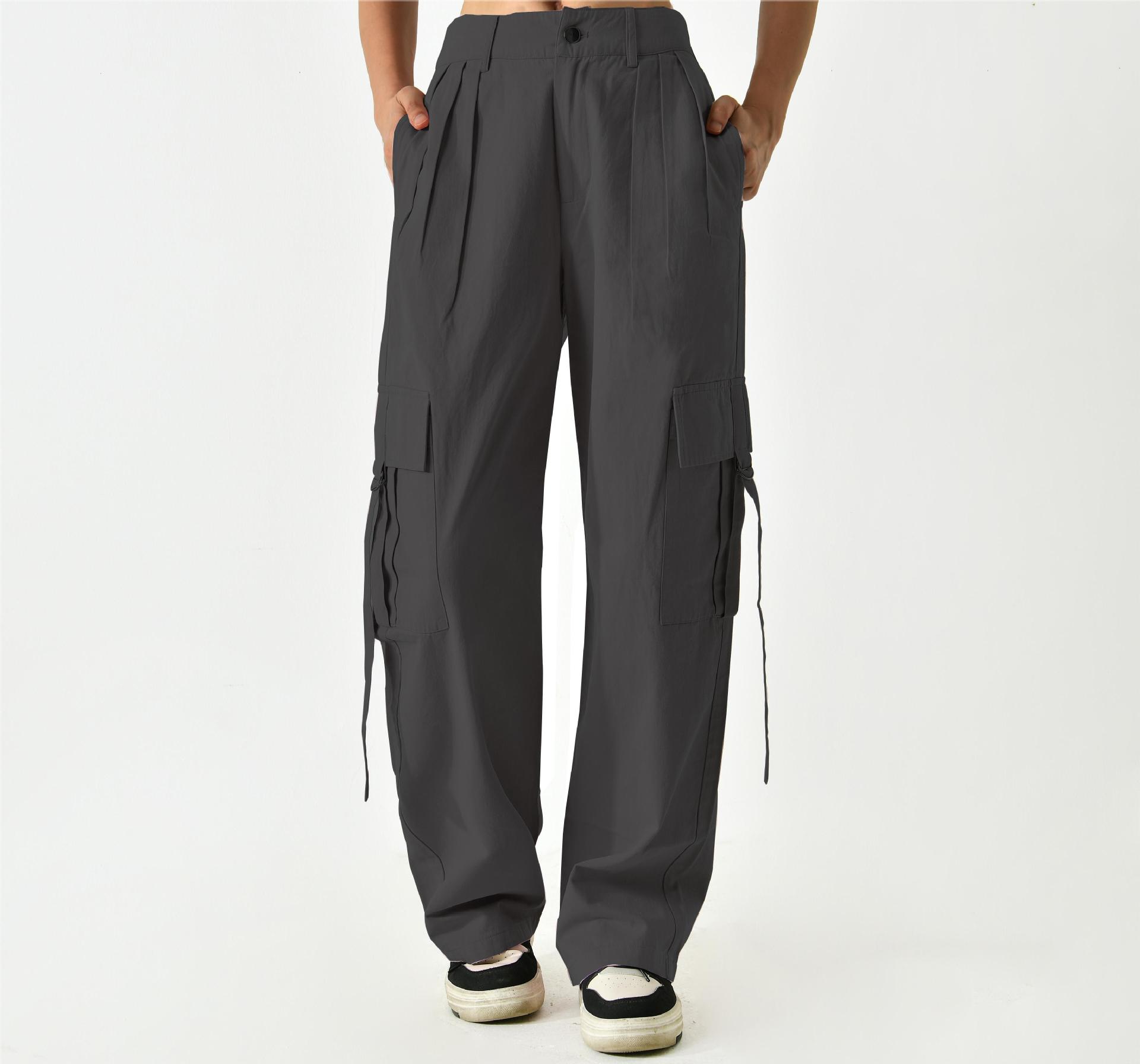 Pantalones de Trabajo Holgados para Mujer de Algodón, Corte Recto, Con Correas, para Estilo Urbano