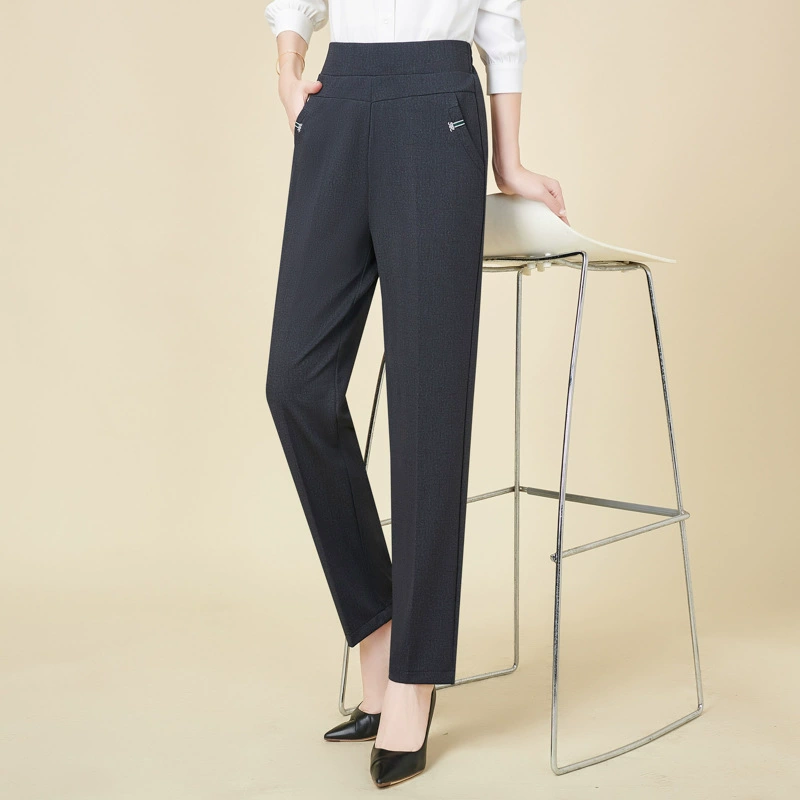 Люди среднего и пожилого возраста мамы длинные брюки с высокой талией и плотной талией прямые брюки сплошной цвет облегные брюки женские оптовые новые стройные весенние и осенние брюки