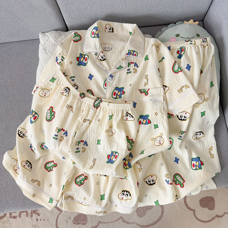 Physical Store Live Broadcast Summer Three-Piece Set of Cloud Cotton Pajamas for Men, Short-Sleeved Shorts, Cardigan, Large Size Home Wear Set