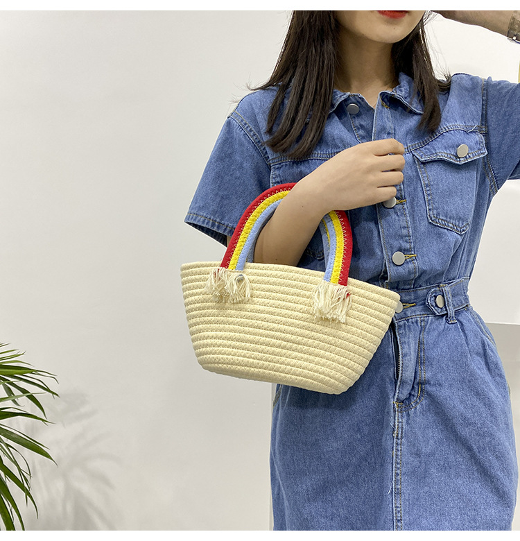 Cute rainbow hand-held small bag for women, new fashionable, casual and trendy women's bag, straw woven bag, beach vacation bag undefined