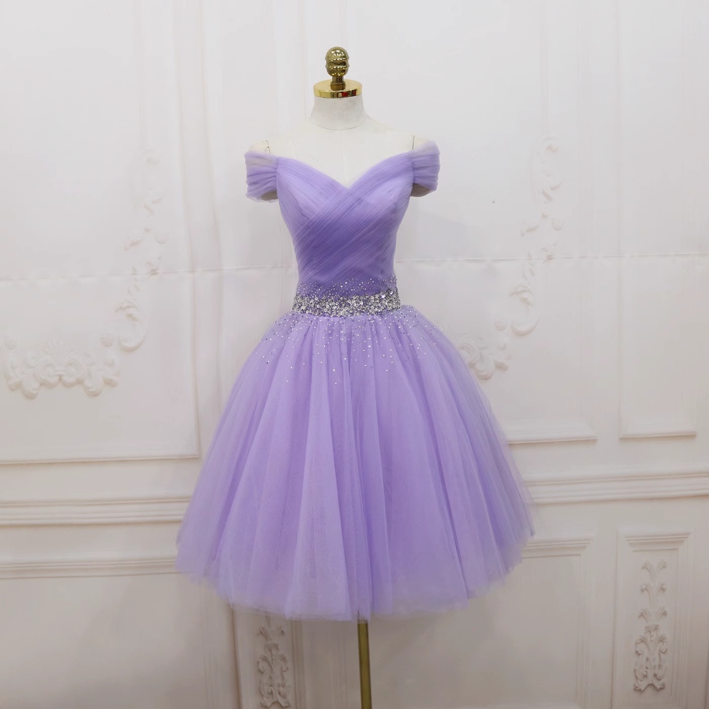 Modelo de hombro púrpura, anfitrión, desfile, vestido de brindis estrellado, encuentro anual, vestido de adulto de 18 años, estilo Hepburn.