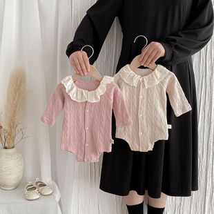 Ins Style Spring & Fall Infant Lace Round Neck Long-Sleeved Fart Clothes for Baby Girls One-Piece Fashionable Crawl Clothes Breathable Style
