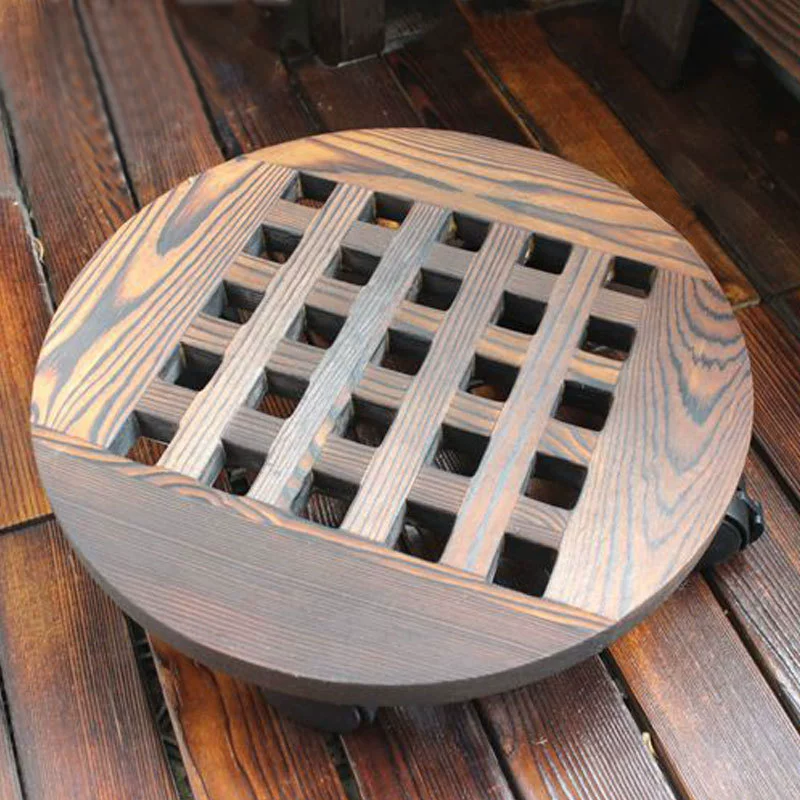 Подставка для цветов диск карбид дерева мобильный утолщение круглый цветочный горшок поднос основание ролик коврик для аквариума универсальный колесо массивный деревянный пояс