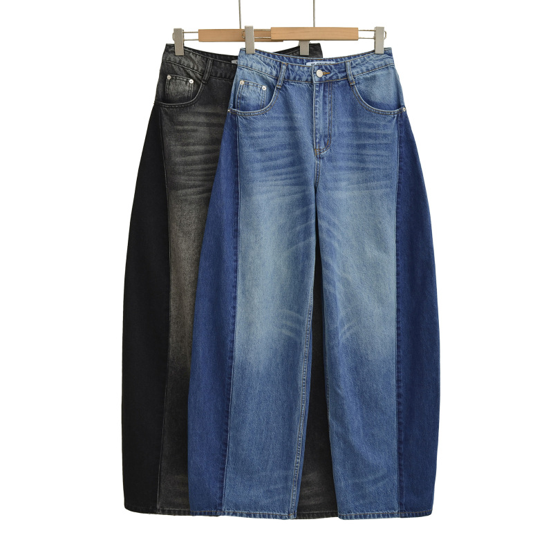 European and American Style Retro Washed High-Waisted Balloon Wide-Leg Jeans for Women, Loose Casual Personality Hot Girl Street Pants