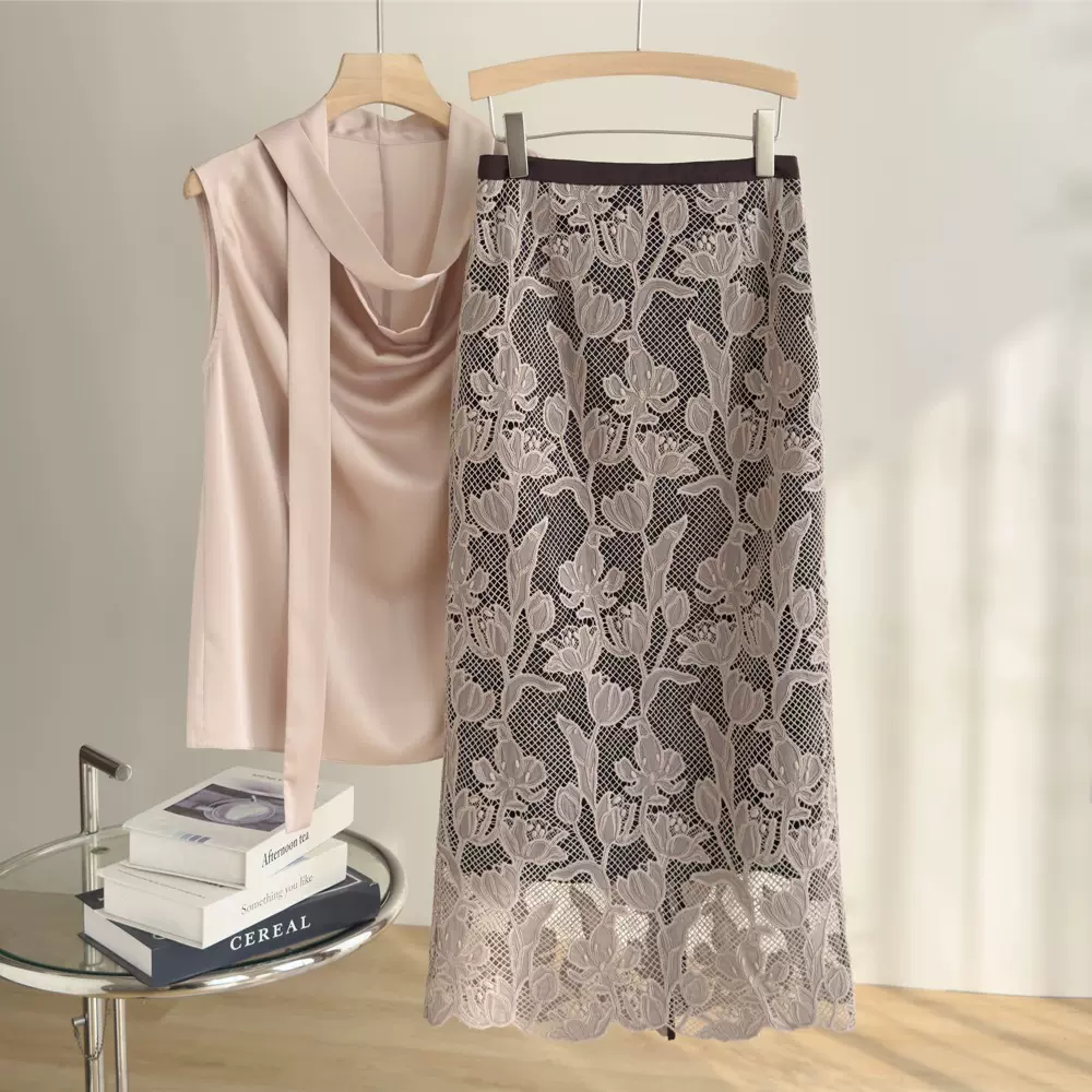 恩迪法式蕾丝半身裙女2026年春季高腰显瘦百搭显瘦中长款直筒裙