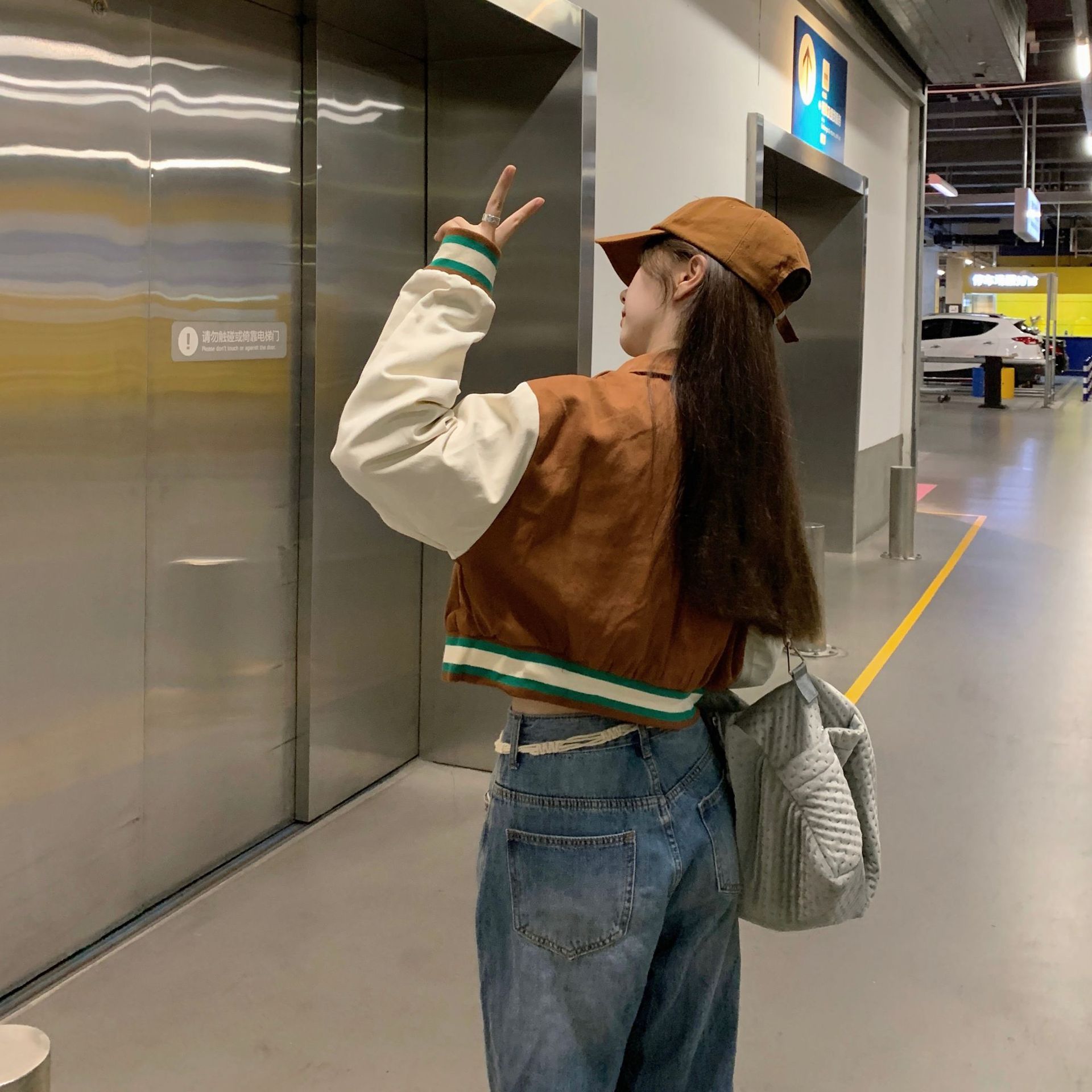 外贸虾皮美式复古辣妹短款vintage棒球服设计感小众夹克长袖外套