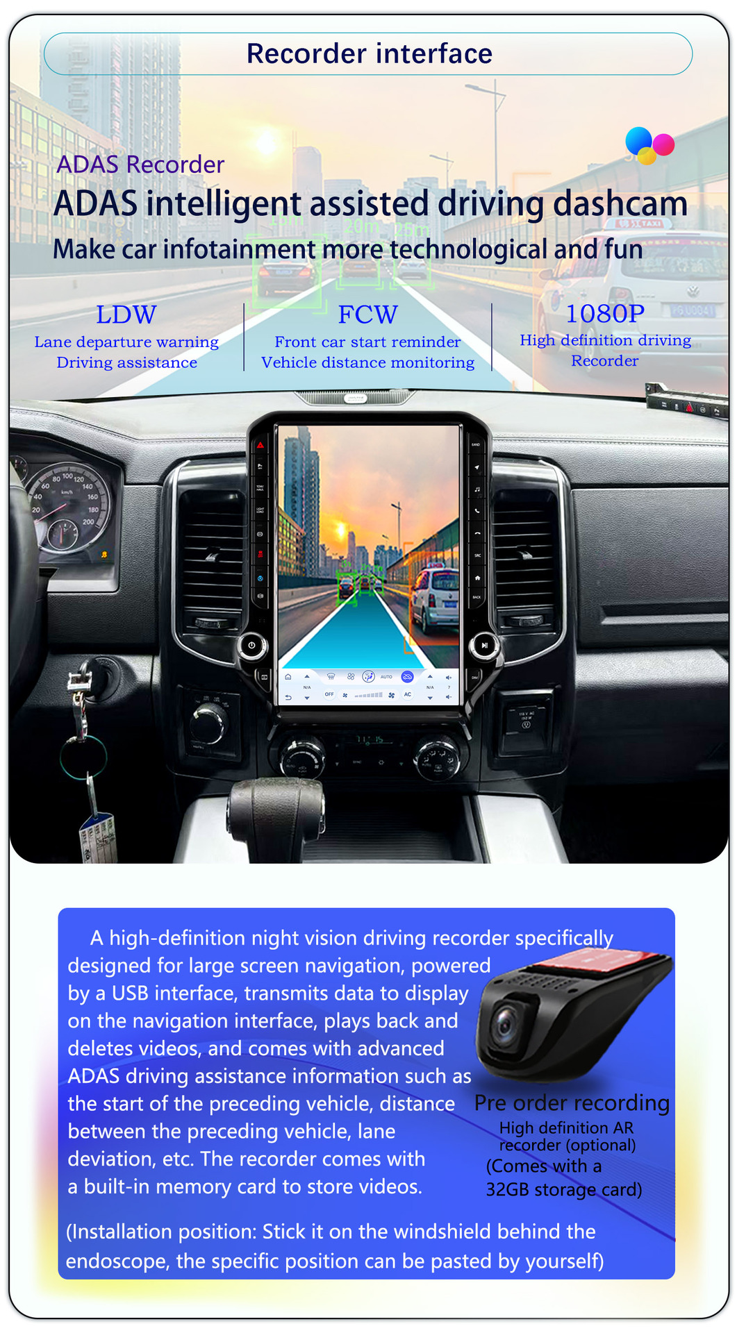Suitable for 09-12 Dodge Ram Modification 14.5inch Large Vertical Screen Carplay Navigation 360 Panoramic All-In-One Machine