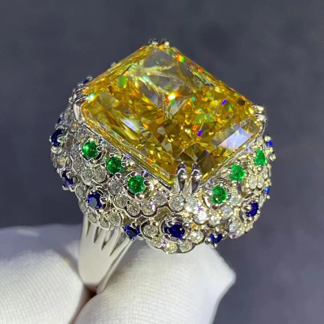 Reddean diamante corte amarillo anillo de diamantes de alto carbono 15 quilates VVS nivel D color 3EX anillo de diamantes de alto carbono