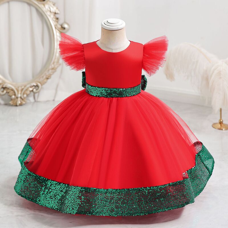 Foreign trade in stock fluffy yarn sequined children's dress Princess dress baby girl Christmas dress baby dress